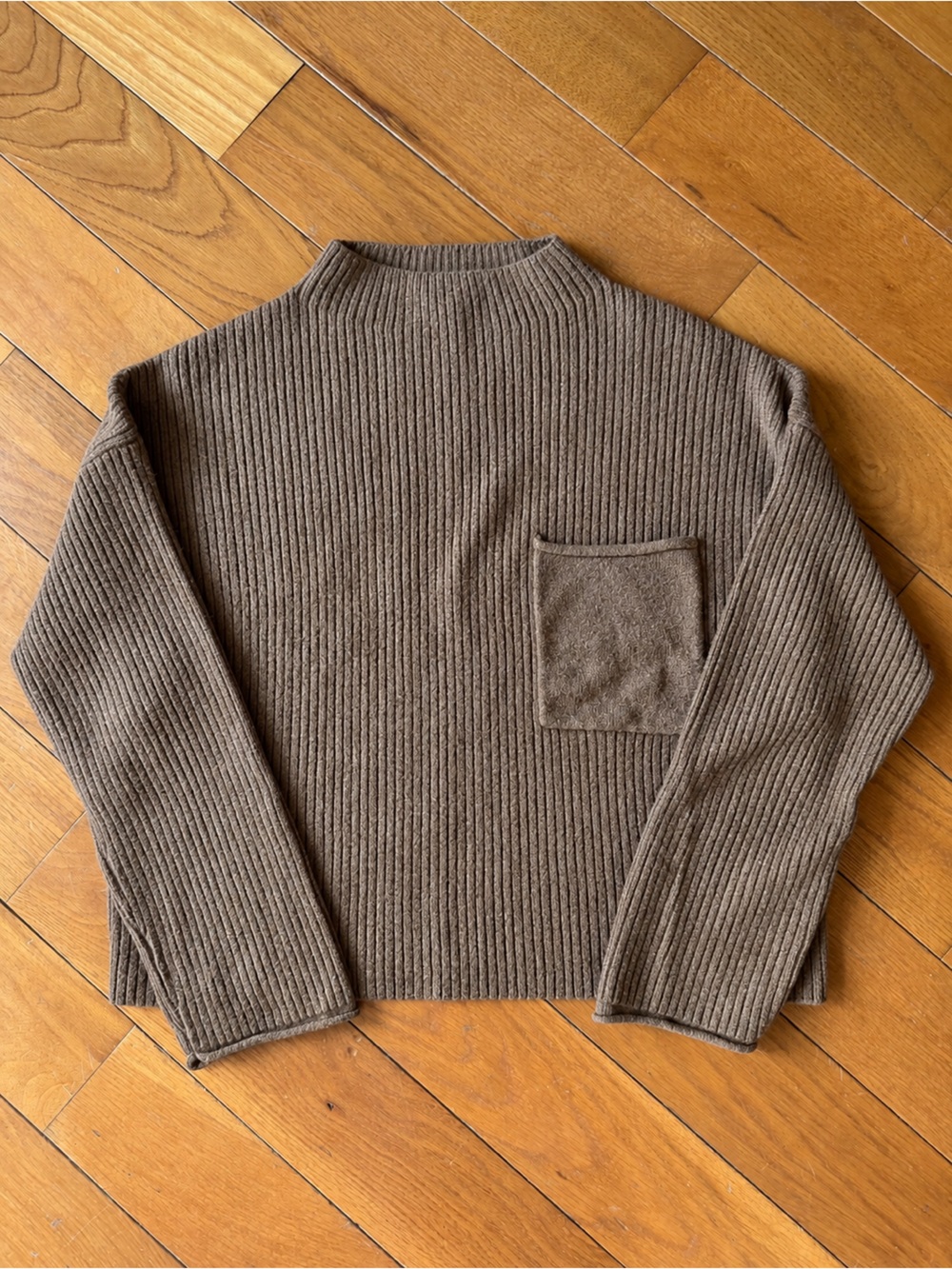 Blu Pepper Taupe Brown Ribbed Cowl Neck Sweater Size L